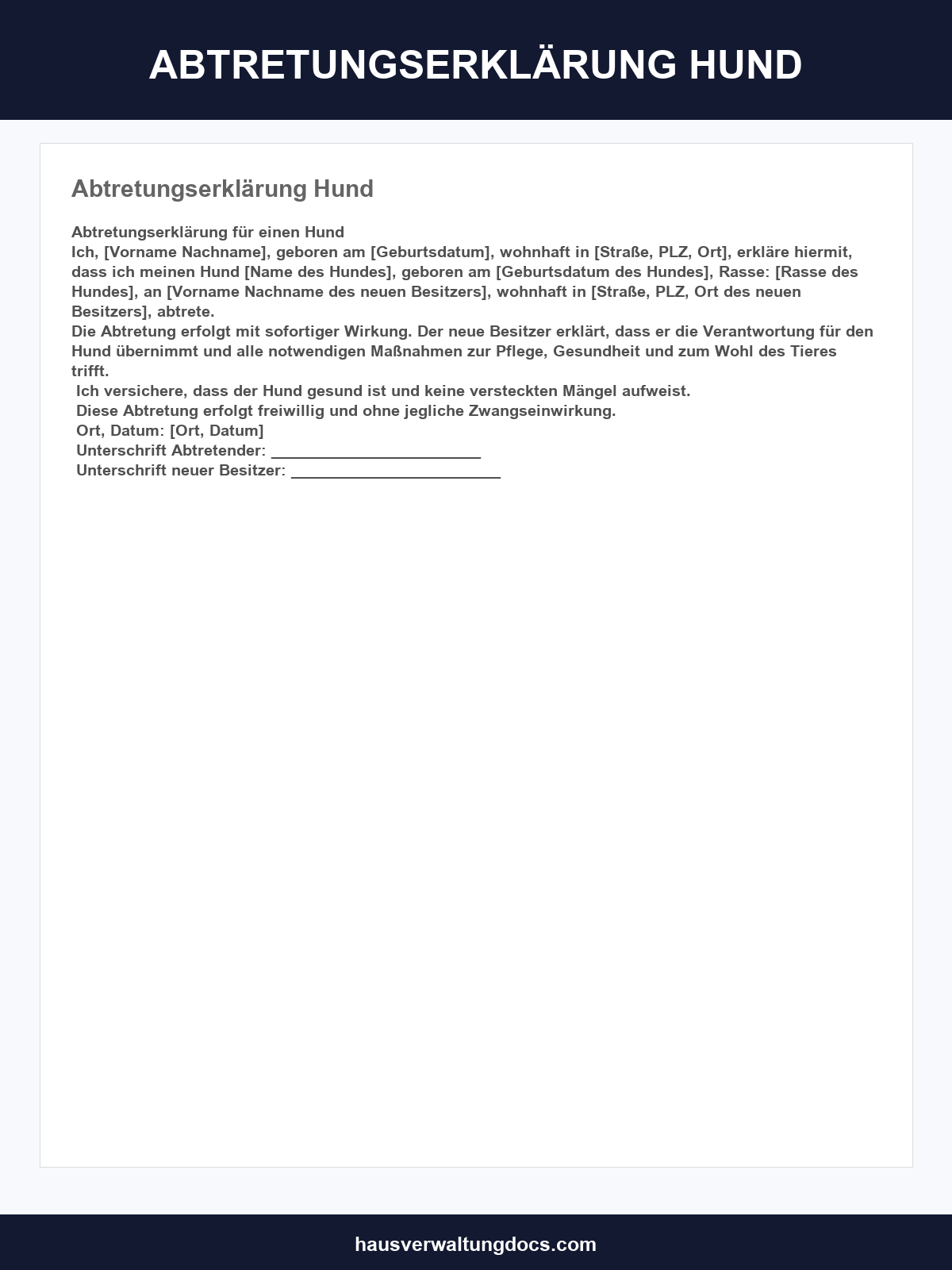 Abtretungserklärung Hund Vorlage