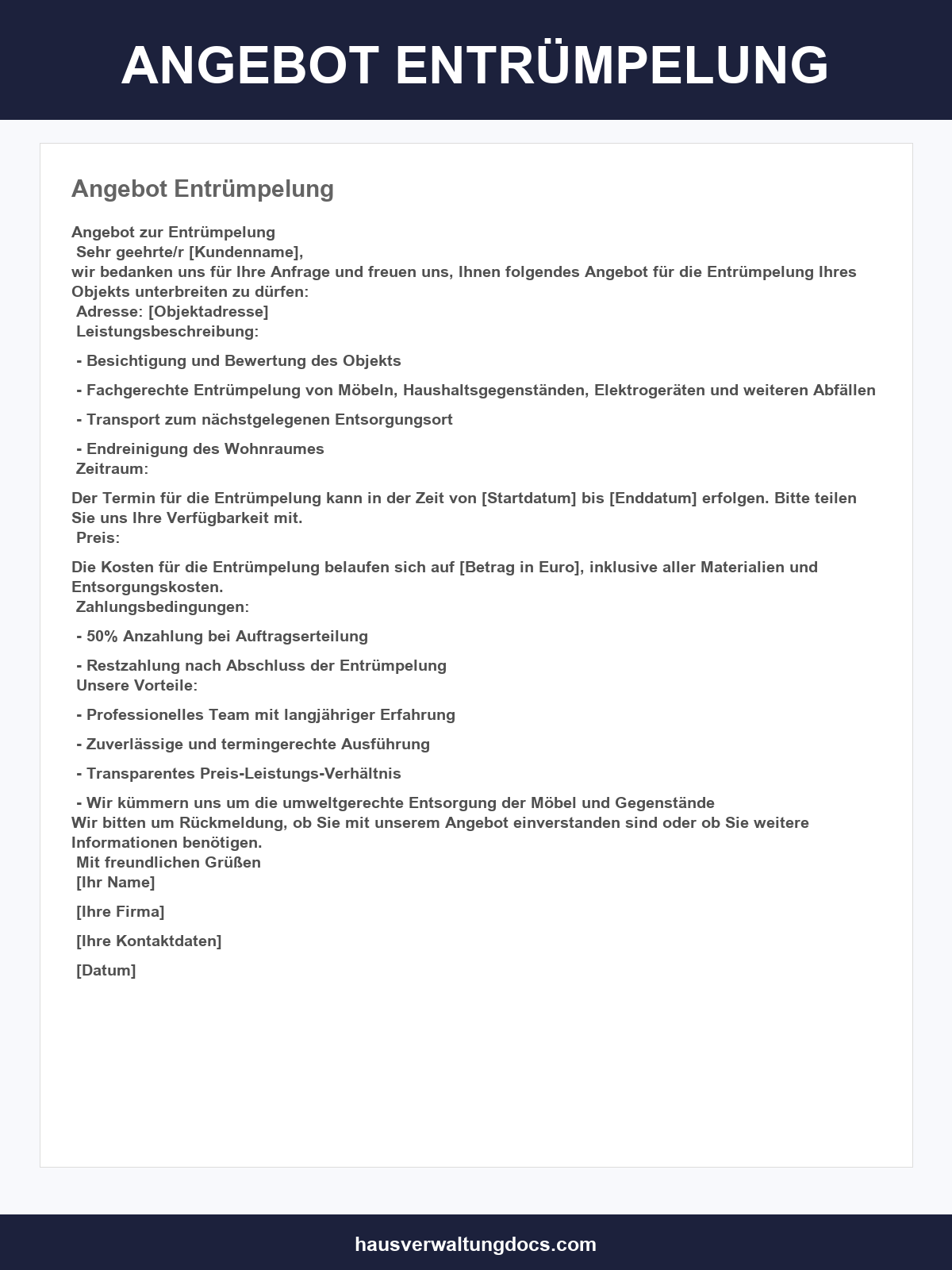 Angebot Entrümpelung Muster