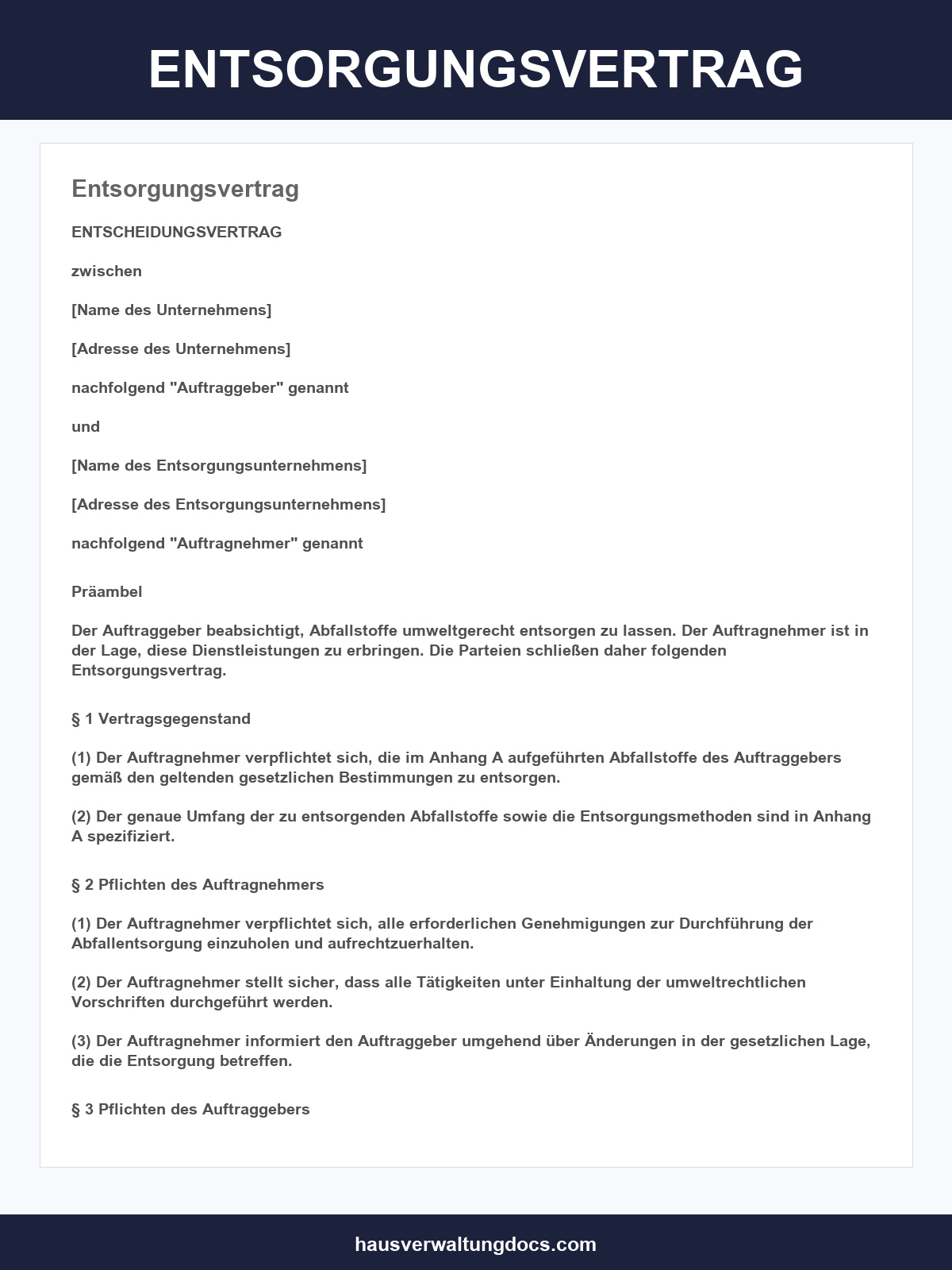 Entsorgungsvertrag Muster
