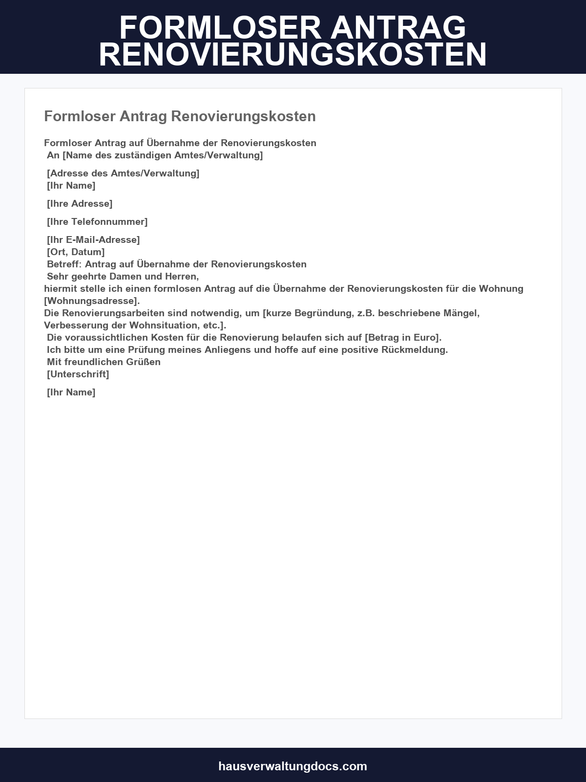 Formloser Antrag Renovierungskosten Muster
