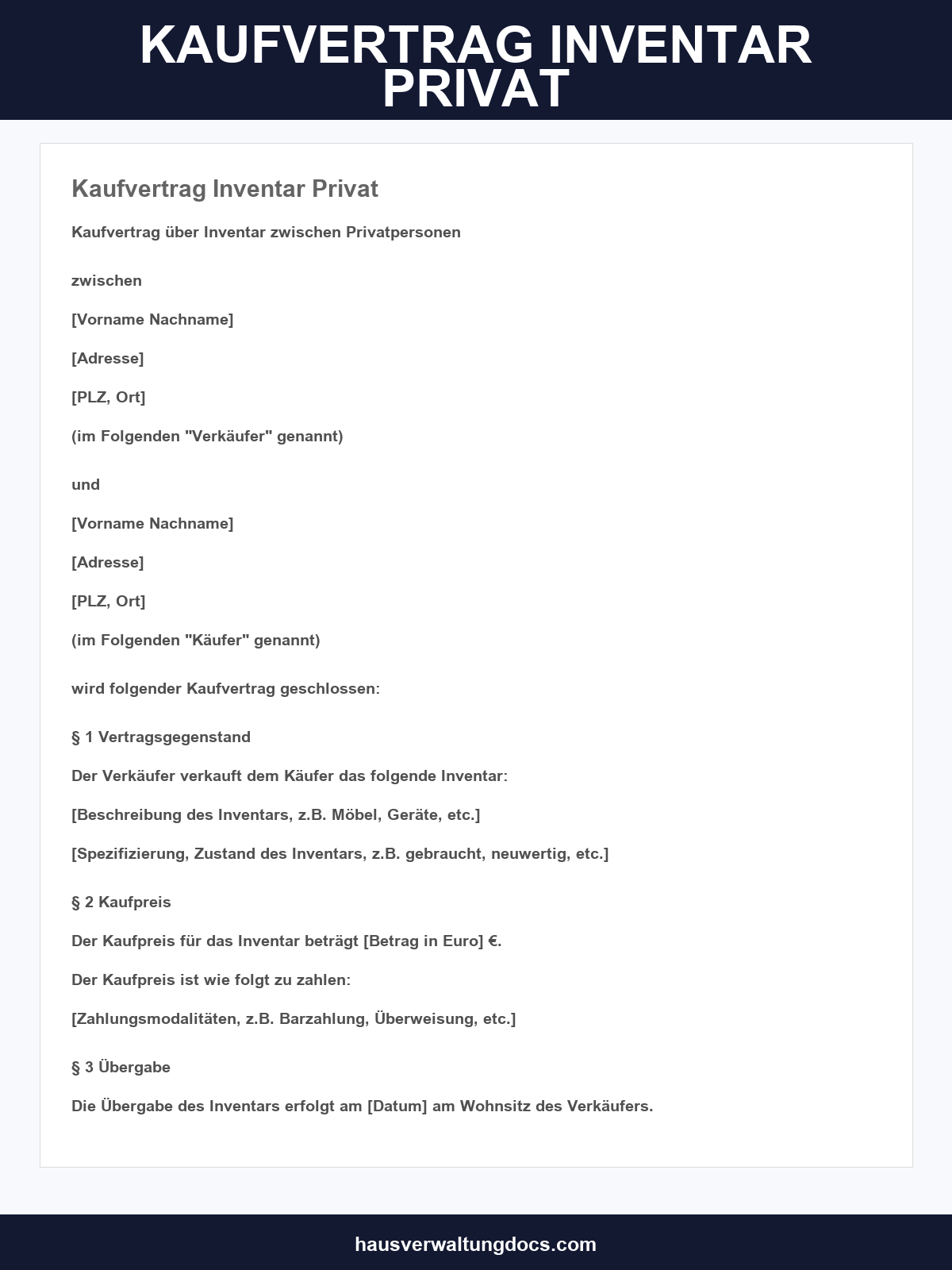 Kaufvertrag Inventar Privat