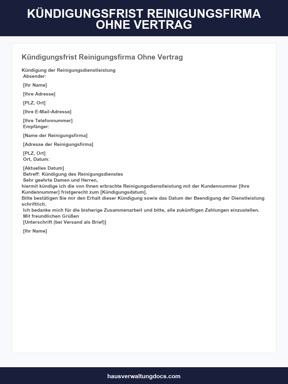 Kündigungsfrist Reinigungsfirma Ohne Vertrag