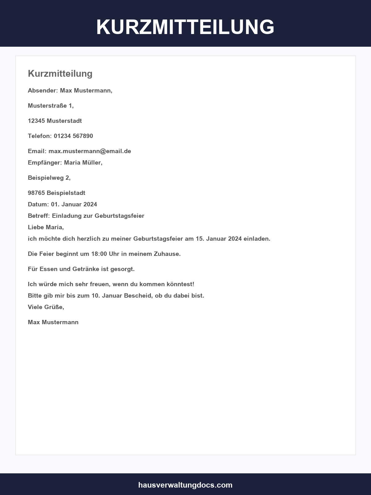 Kurzmitteilung Vorlage