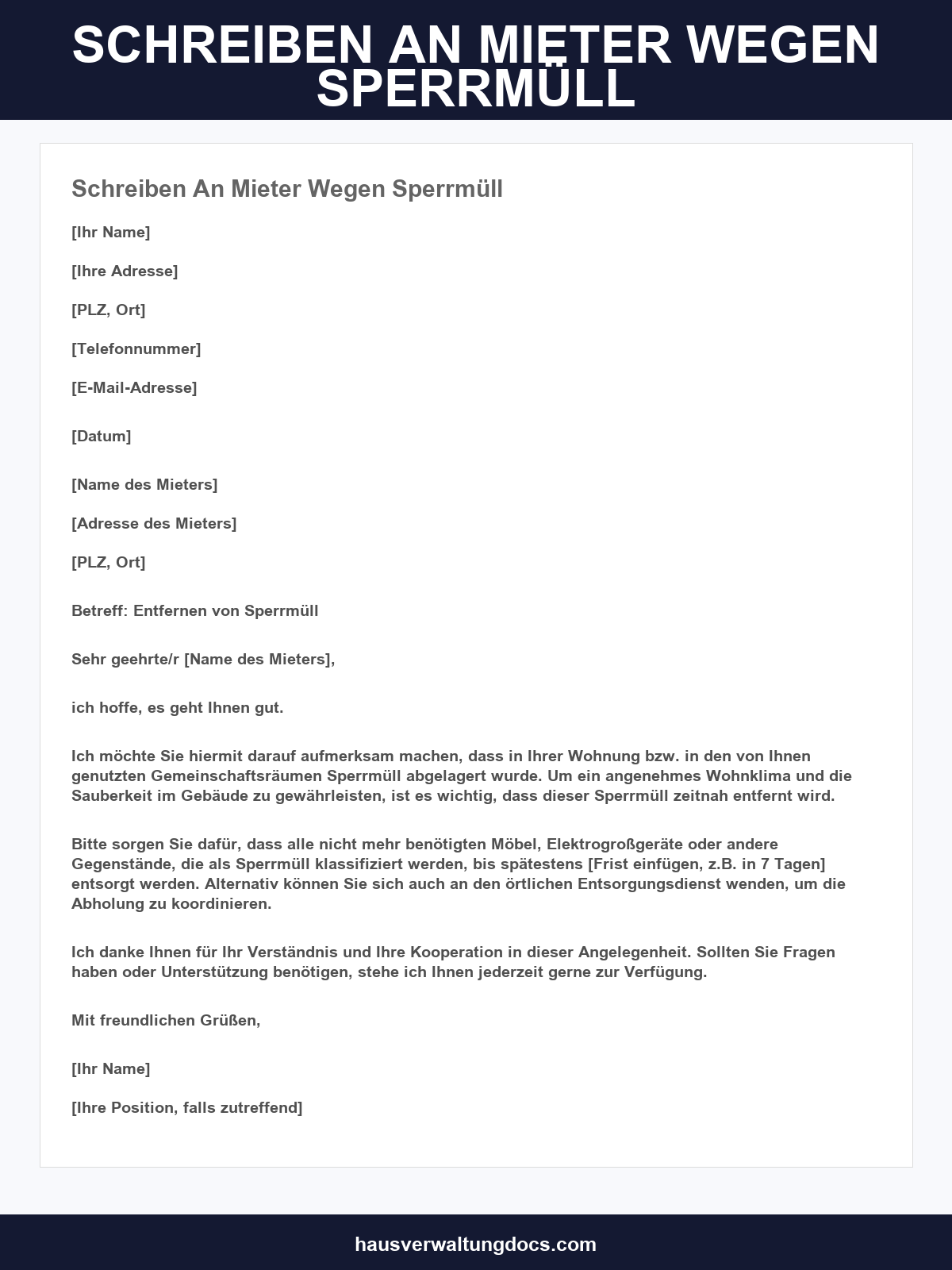Schreiben An Mieter Wegen Sperrmüll